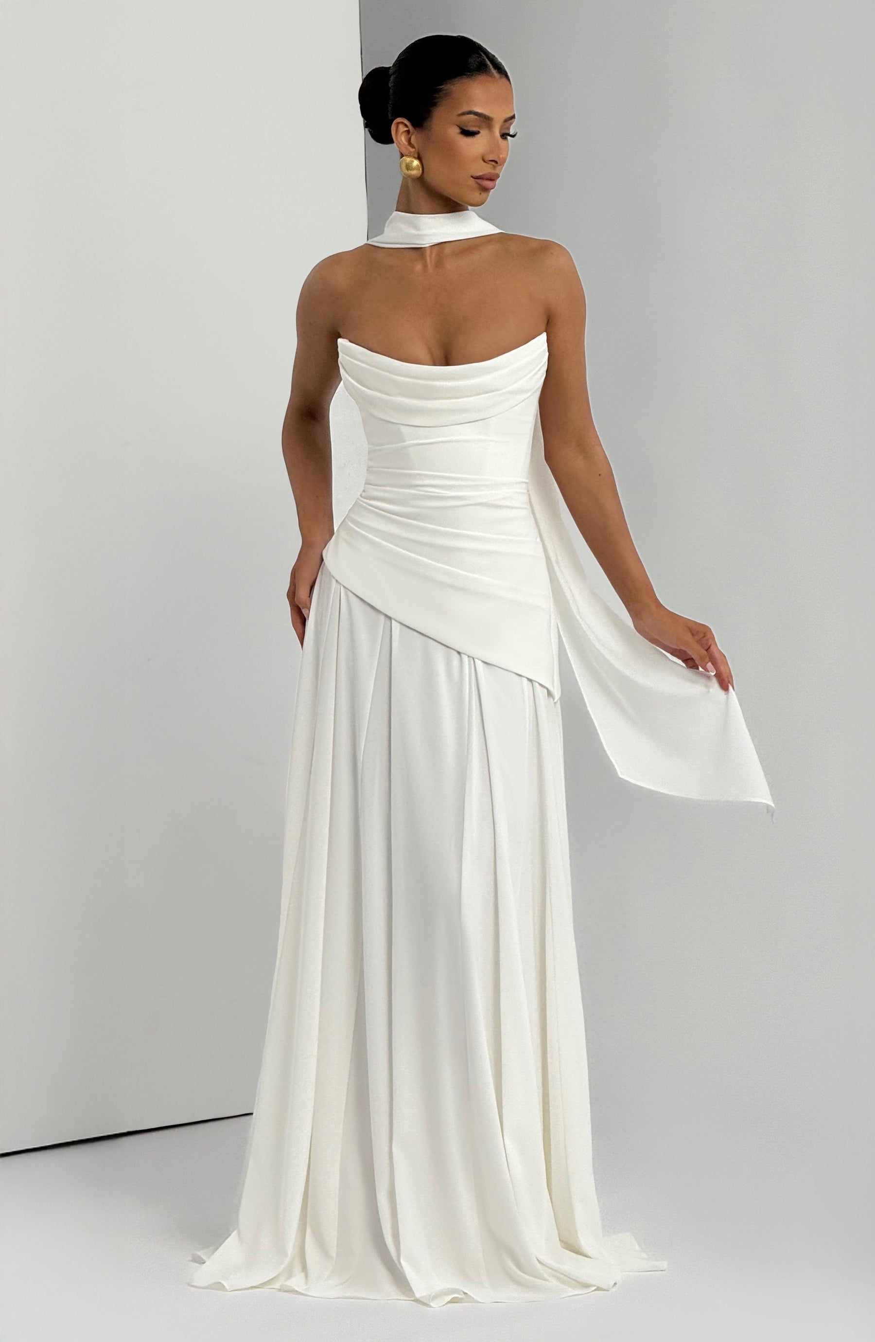 Chiffon Corset Maxi Dress in Ivory