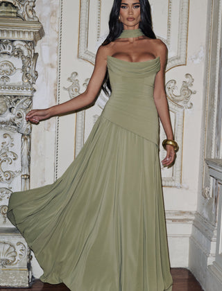 Chiffon Corset Maxi Dress in Sage