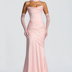 Deep Red Satin Maxi Dress in Blush