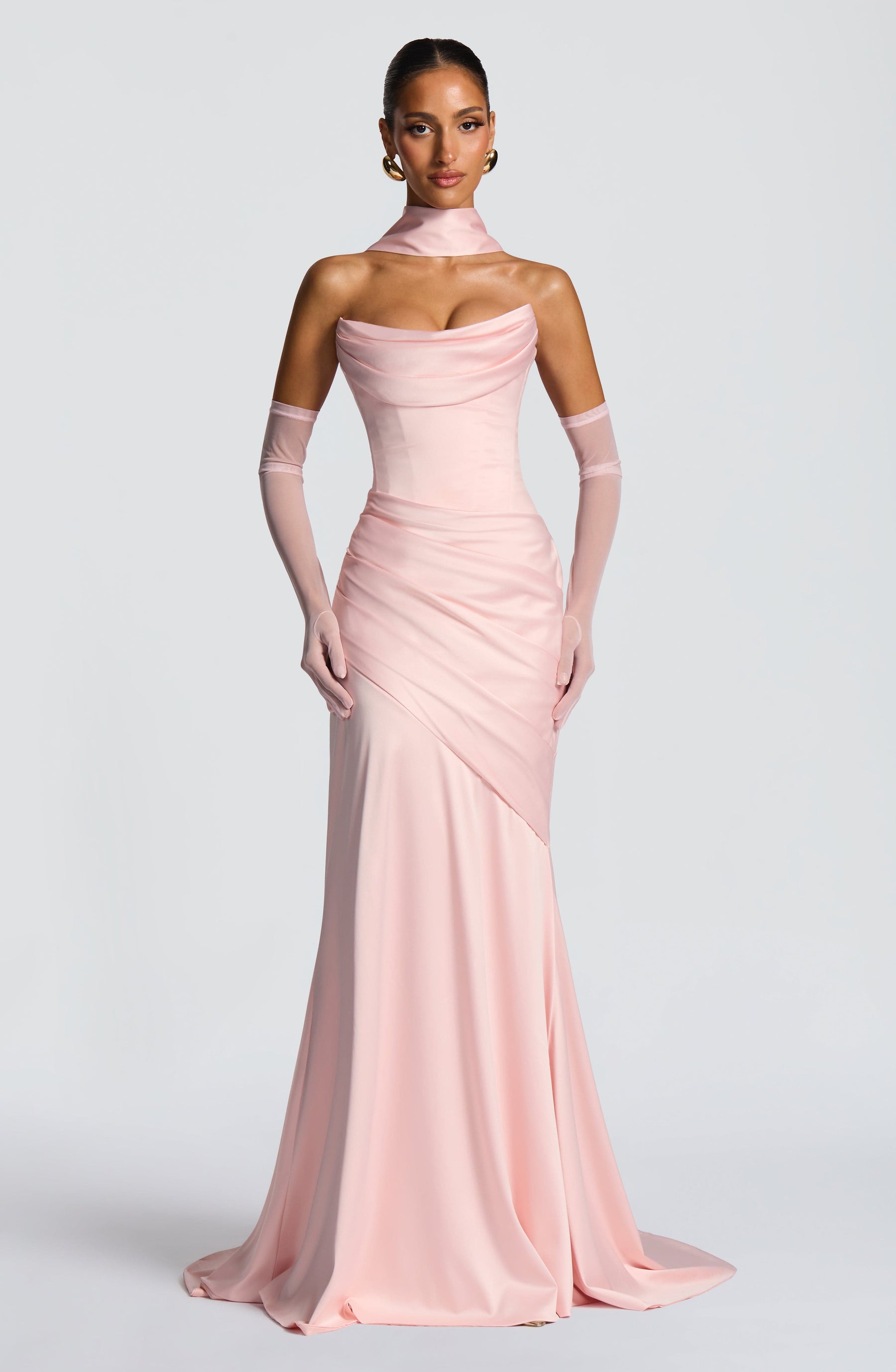 Deep Red Satin Maxi Dress in Blush