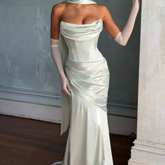 Deep Red Satin Maxi Dress in Mint