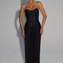 Embellished Corset Maxi Dress in Black