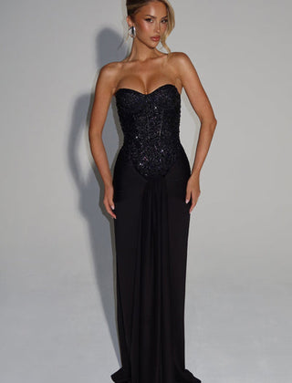 Embellished Corset Maxi Dress in Black
