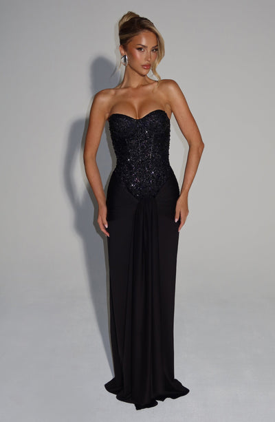 Embellished Corset Maxi Dress in Black