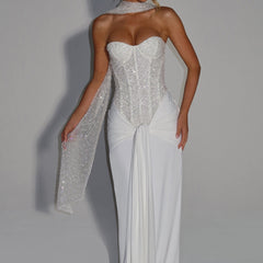 Embellished Corset Maxi Dress in Ivory