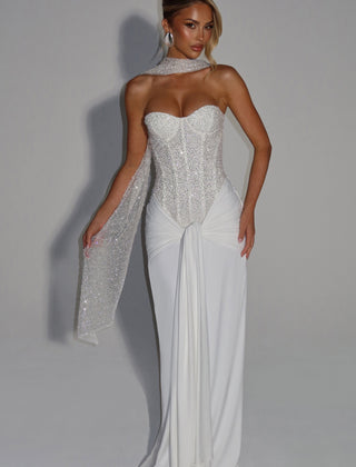 Embellished Corset Maxi Dress in Ivory