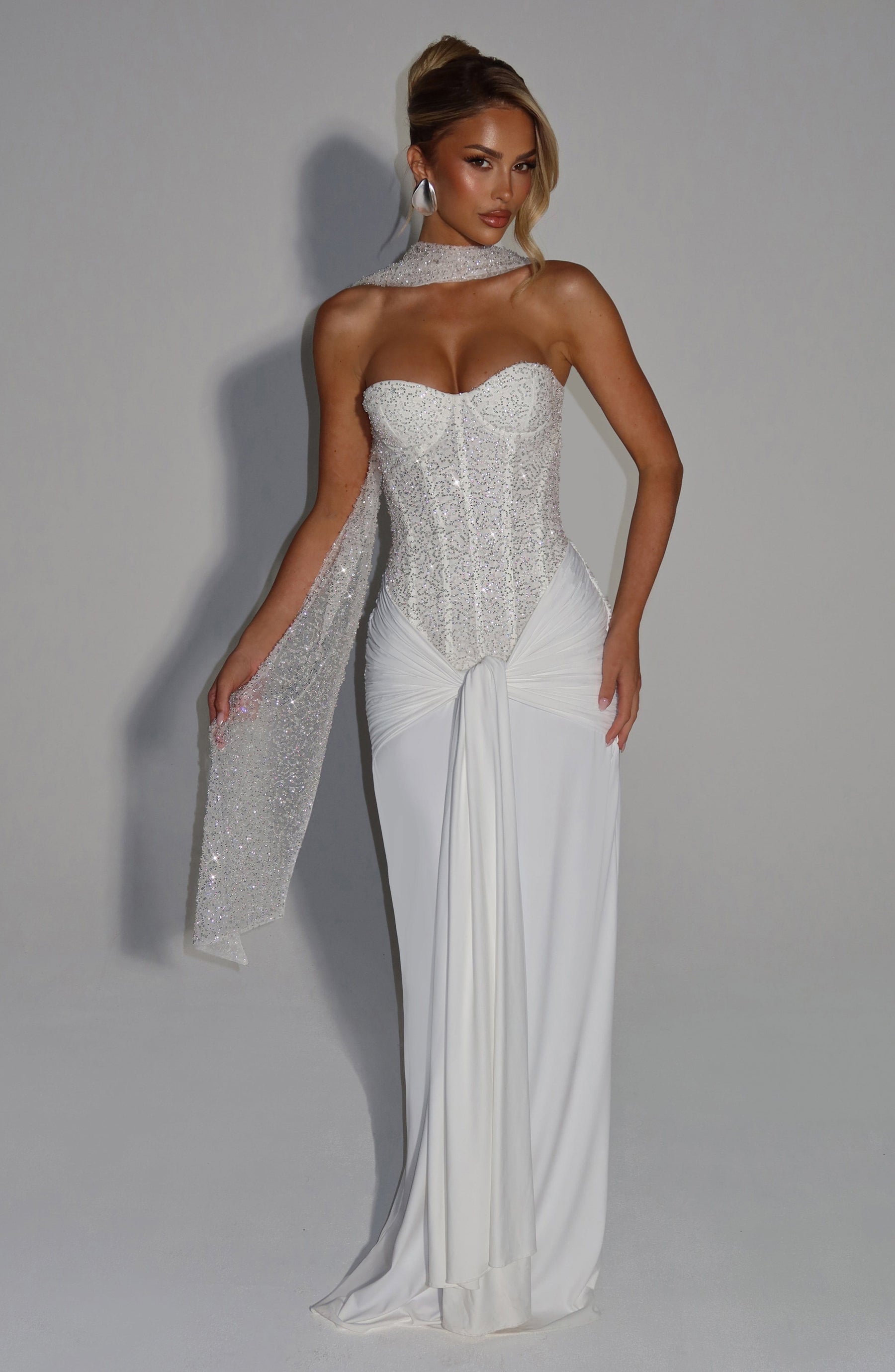 Embellished Corset Maxi Dress in Ivory