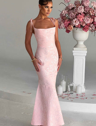 Floral Satin Maxi Dress in Blush