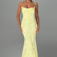 Floral Satin Maxi Dress in Butter Yellow