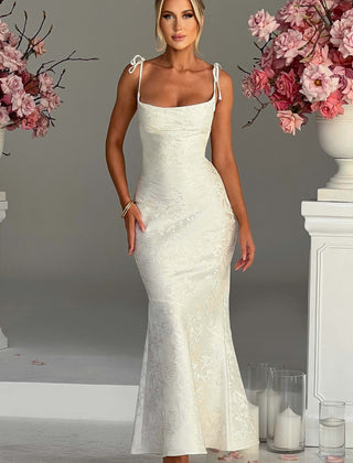Floral Satin Maxi Dress in Ivory