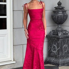 Floral Satin Maxi Dress in Red
