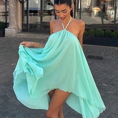 Mint Green flowy halter mini dress