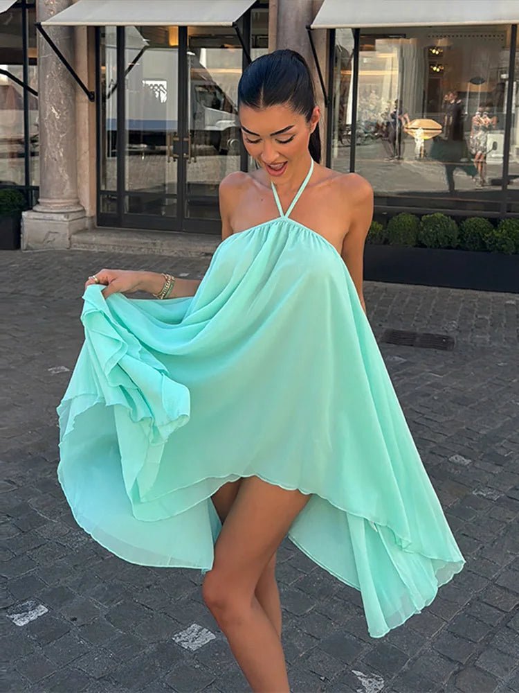 Mint Green flowy halter mini dress
