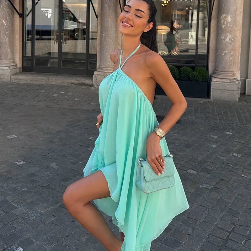 Mint Green flowy halter mini dress