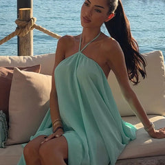 Mint Green flowy halter mini dress