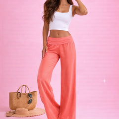 Coral ribbed foldover trousers