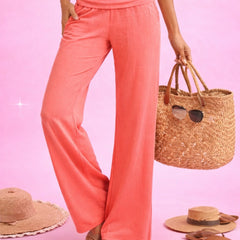 Coral ribbed foldover trousers