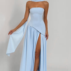 Baby Blue Corset Maxi Dress in Baby Blue, view 14