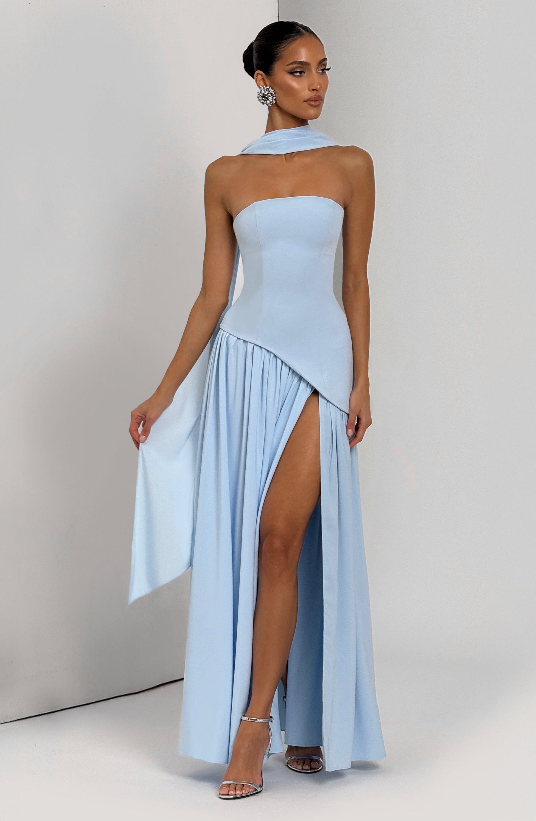 Baby Blue Corset Maxi Dress in Baby Blue, view 7
