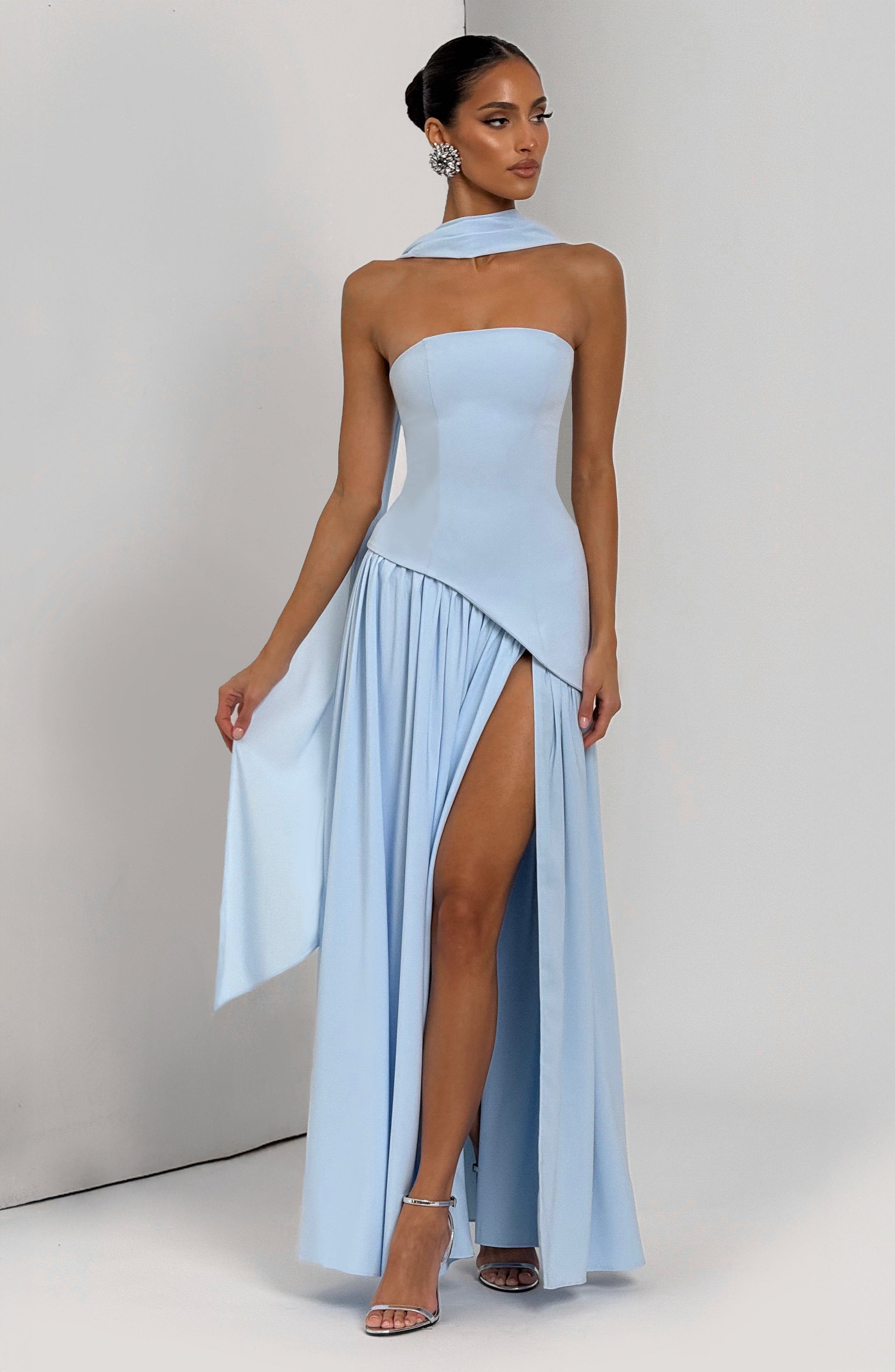Baby Blue Corset Maxi Dress in Baby Blue, view 7