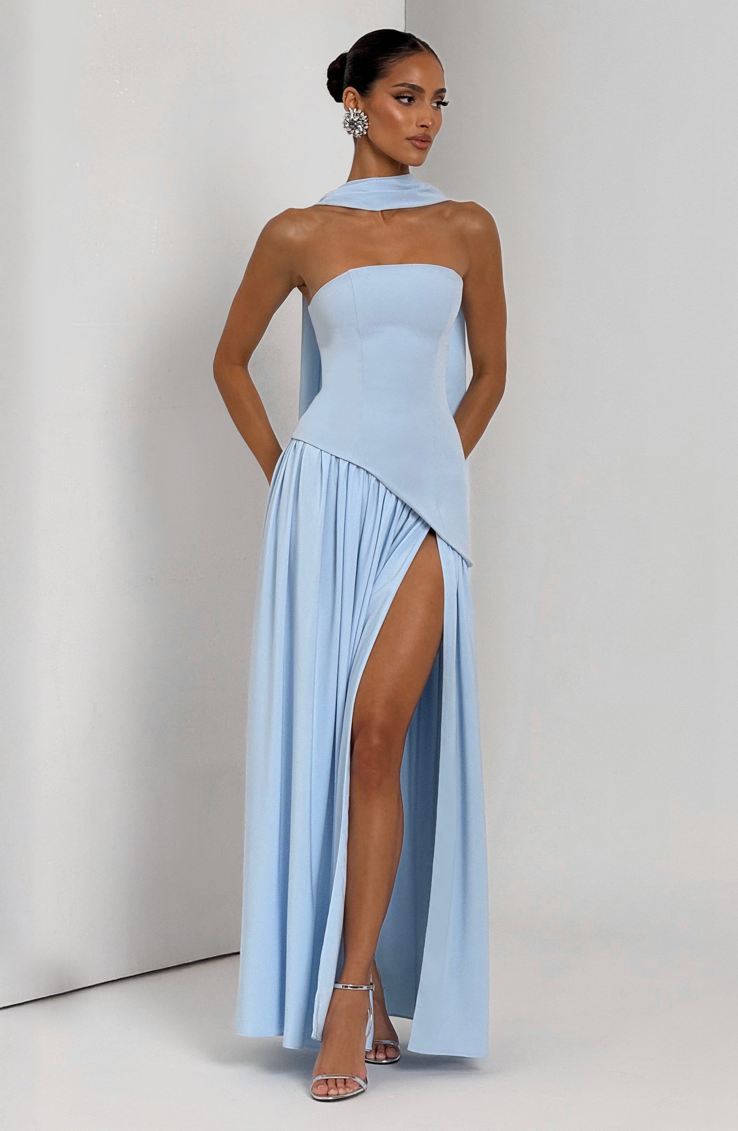 Baby Blue Corset Maxi Dress in Baby Blue, view 13