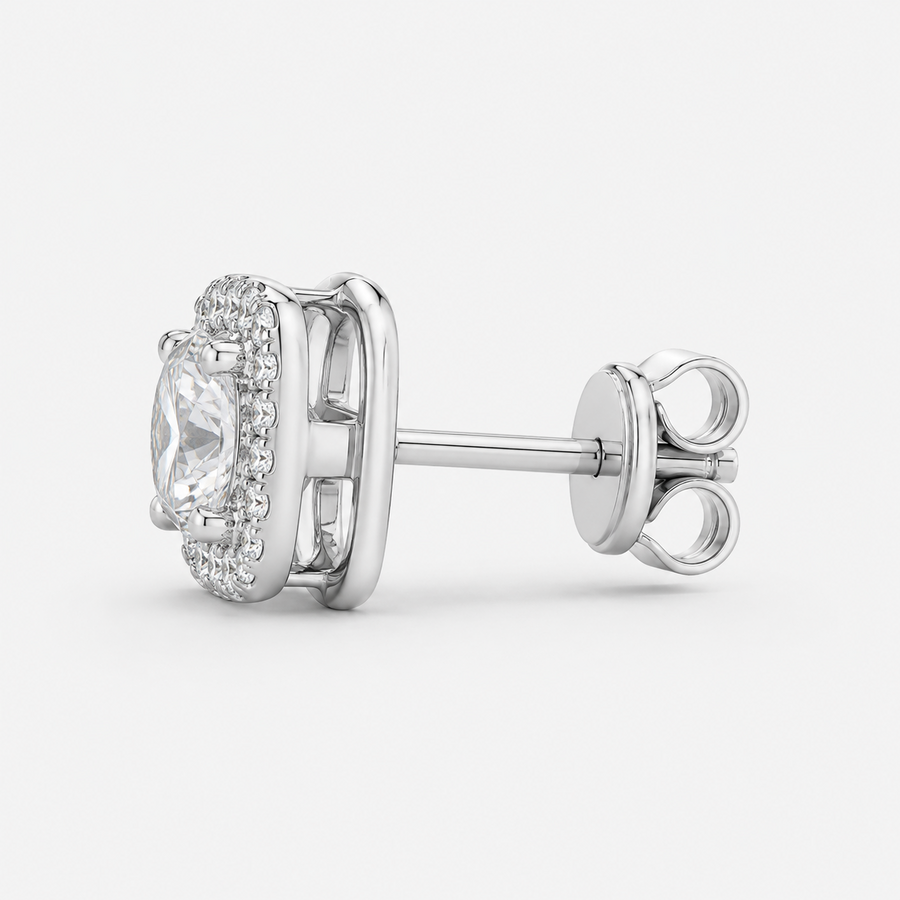 Nadine square earrings in white gold, side view