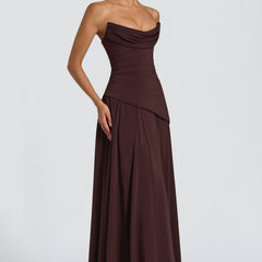 Chiffon Corset Maxi Dress in Plum Brown, view 9