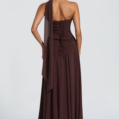 Chiffon Corset Maxi Dress in Plum Brown, view 3