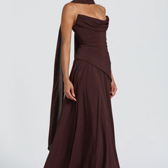 Chiffon Corset Maxi Dress in Plum Brown, view 4