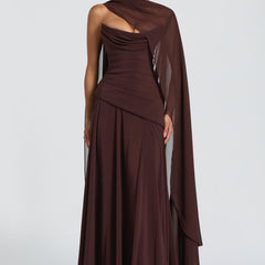 Chiffon Corset Maxi Dress in Plum Brown, view 6