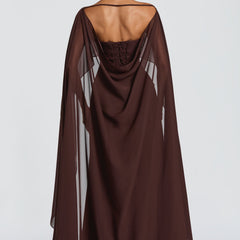 Chiffon Corset Maxi Dress in Plum Brown, view 8