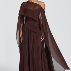 Chiffon Corset Maxi Dress in Plum Brown, view 7