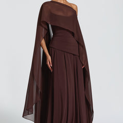 Chiffon Corset Maxi Dress in Plum Brown, view 5