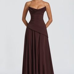 Chiffon Corset Maxi Dress in Plum Brown, view 2