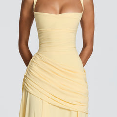 Butter Yellow Chiffon Maxi Dress in Butter Yellow, view 4