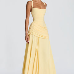 Butter Yellow Chiffon Maxi Dress in Butter Yellow, view 3