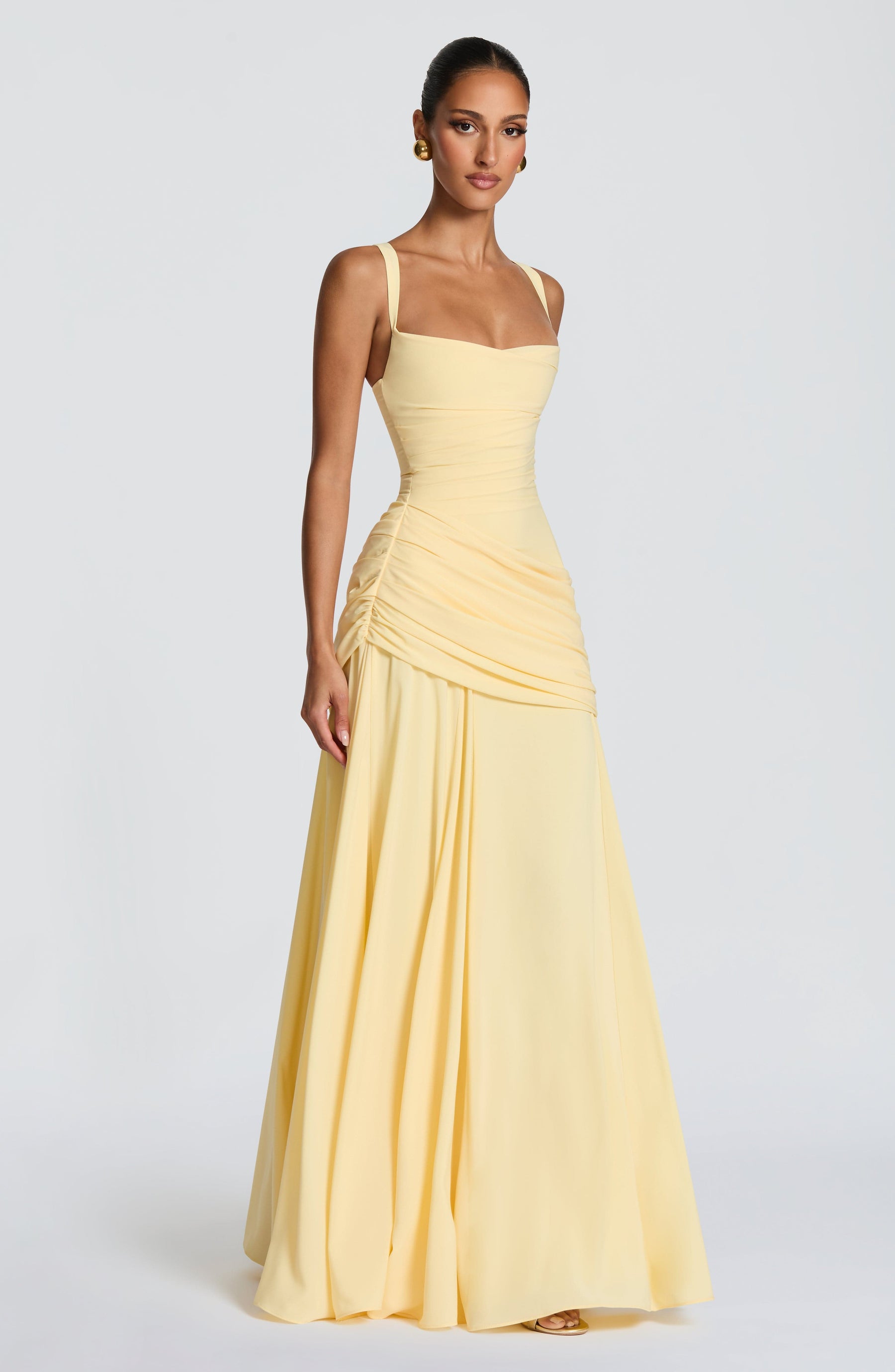 Butter Yellow Chiffon Maxi Dress in Butter Yellow, view 3