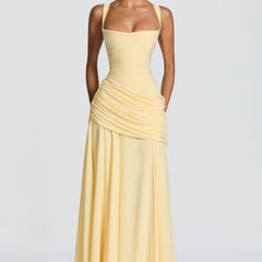 Butter Yellow Chiffon Maxi Dress in Butter Yellow, view 5