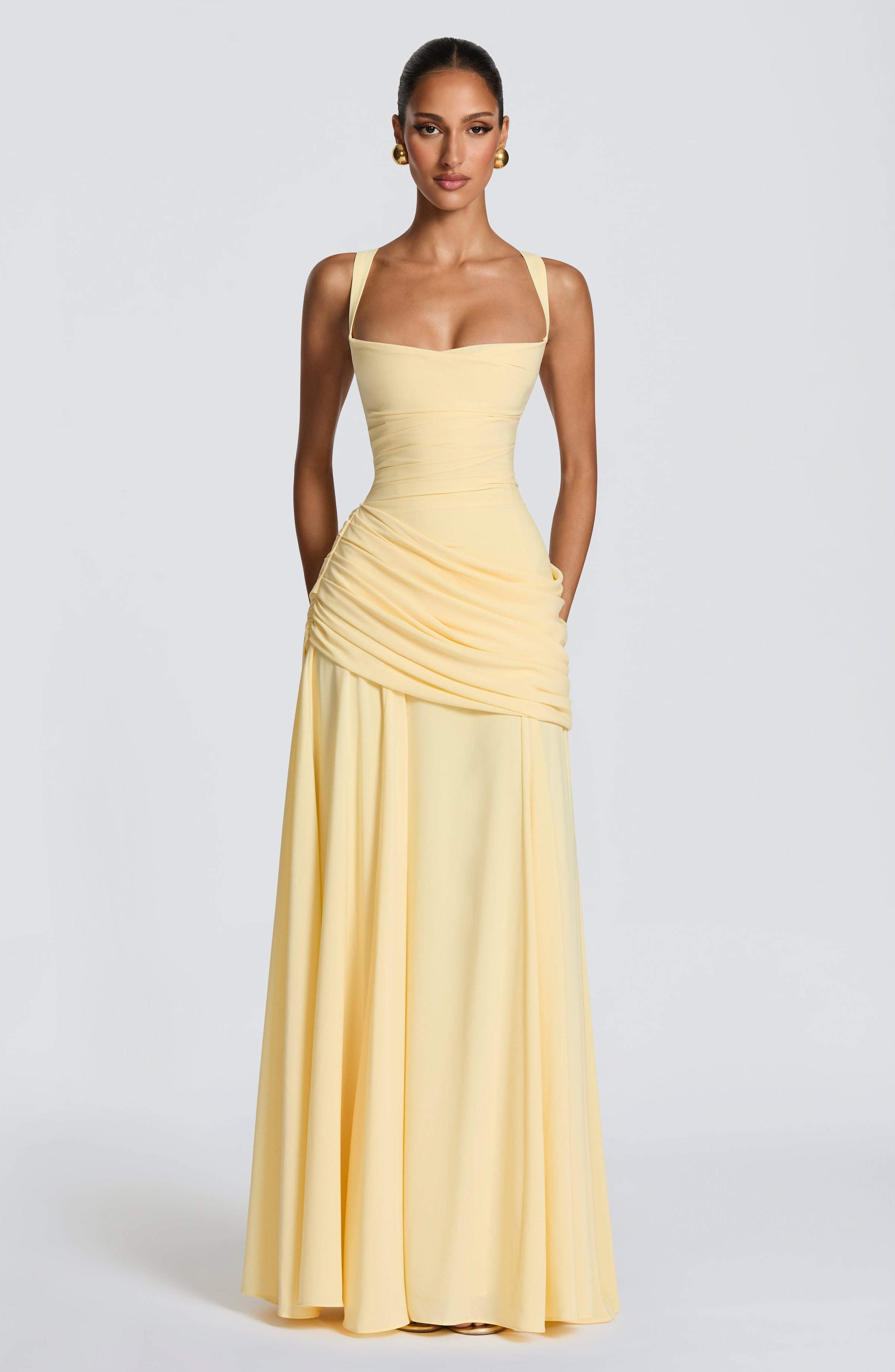 Butter Yellow Chiffon Maxi Dress in Butter Yellow, view 5