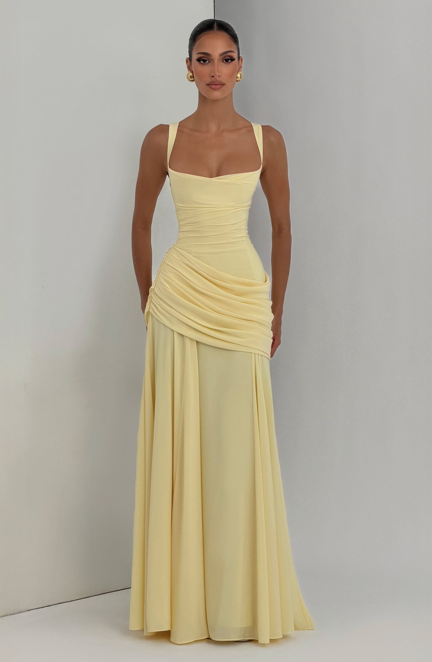 Butter Yellow Chiffon Maxi Dress in Butter Yellow, view 6