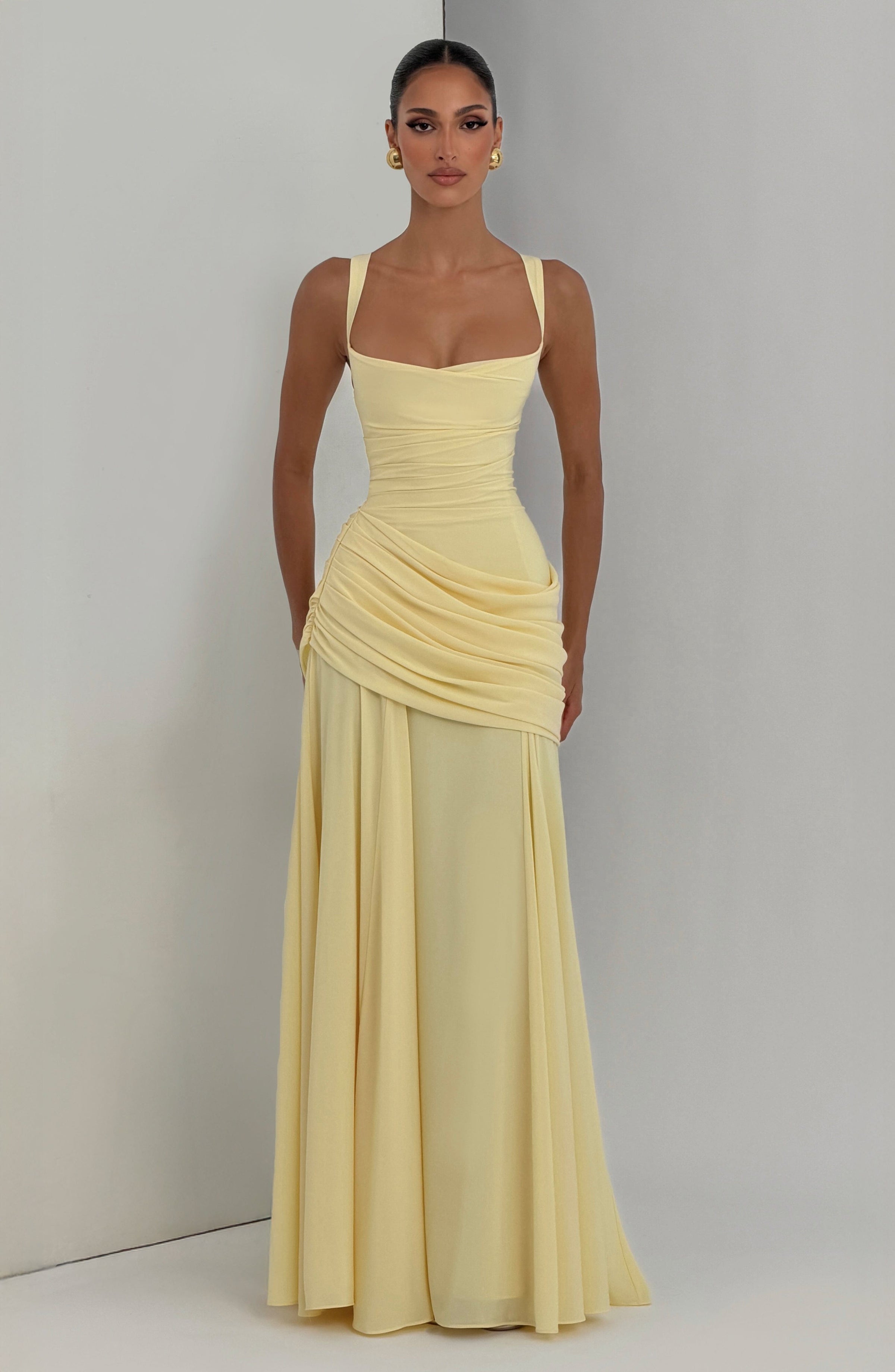 Butter Yellow Chiffon Maxi Dress in Butter Yellow, view 6