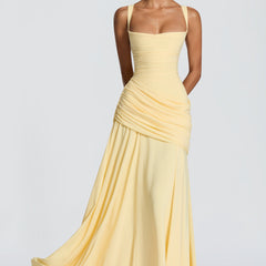 Butter Yellow Chiffon Maxi Dress in Butter Yellow, view 1