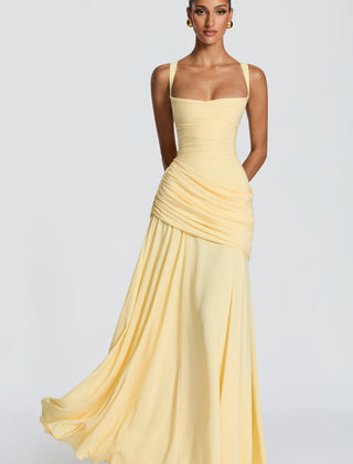 Butter Yellow Chiffon Maxi Dress in Butter Yellow, view 1