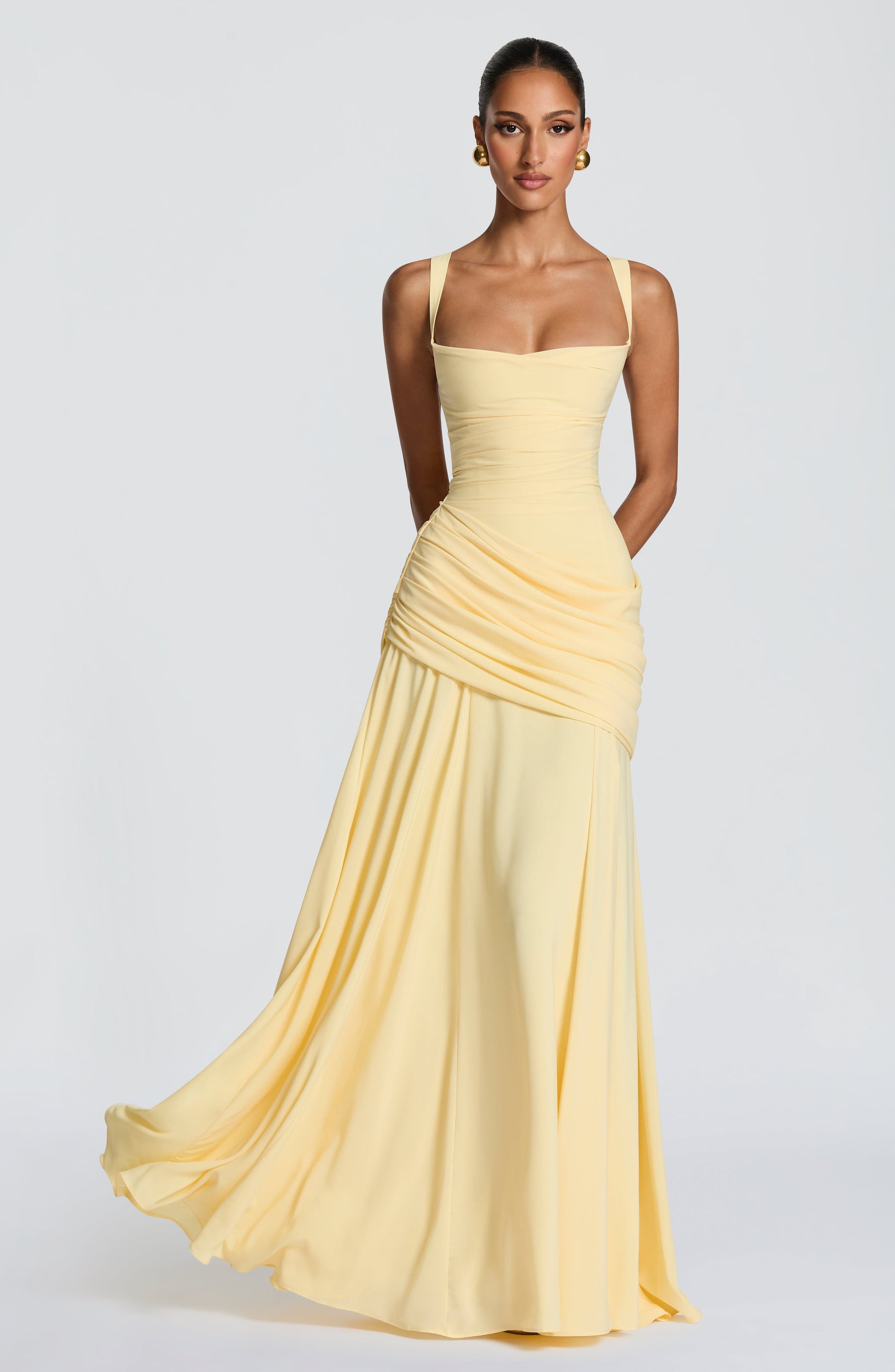 Butter Yellow Chiffon Maxi Dress in Butter Yellow, view 1
