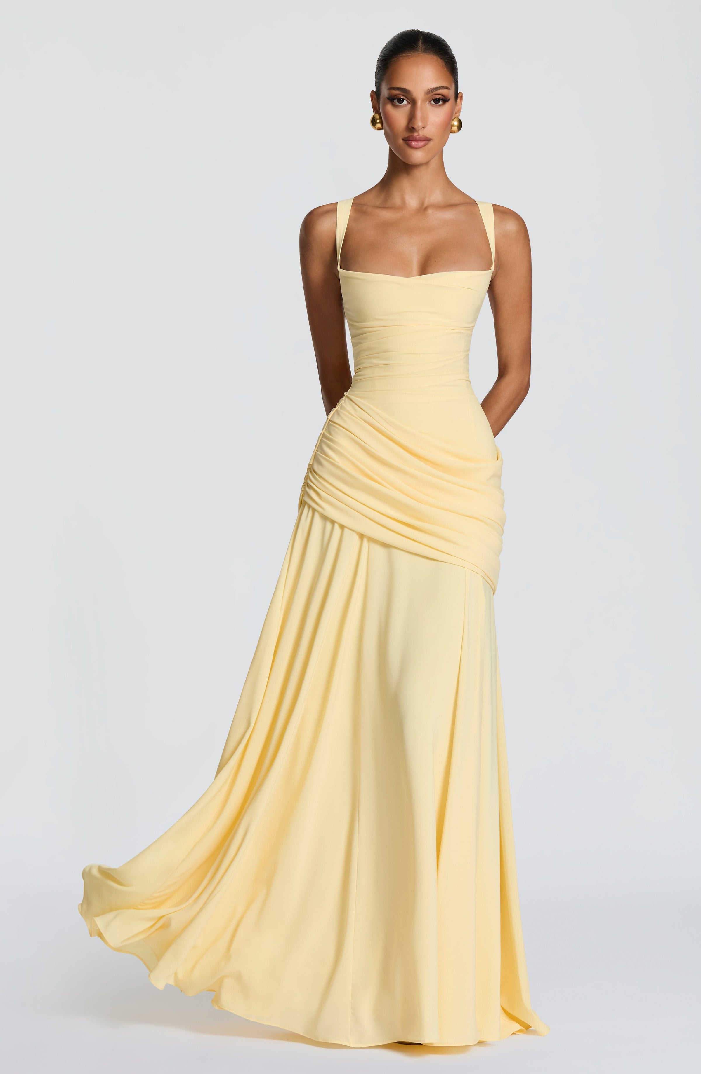 Butter Yellow Chiffon Maxi Dress in Butter Yellow, view 1