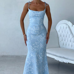 Floral Satin Maxi Dress in Blue, view 1