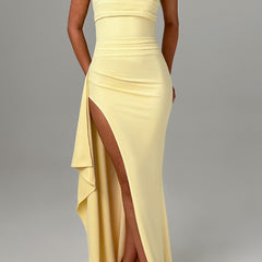 Draped Maxi Dress in Butter Yellow, view 5