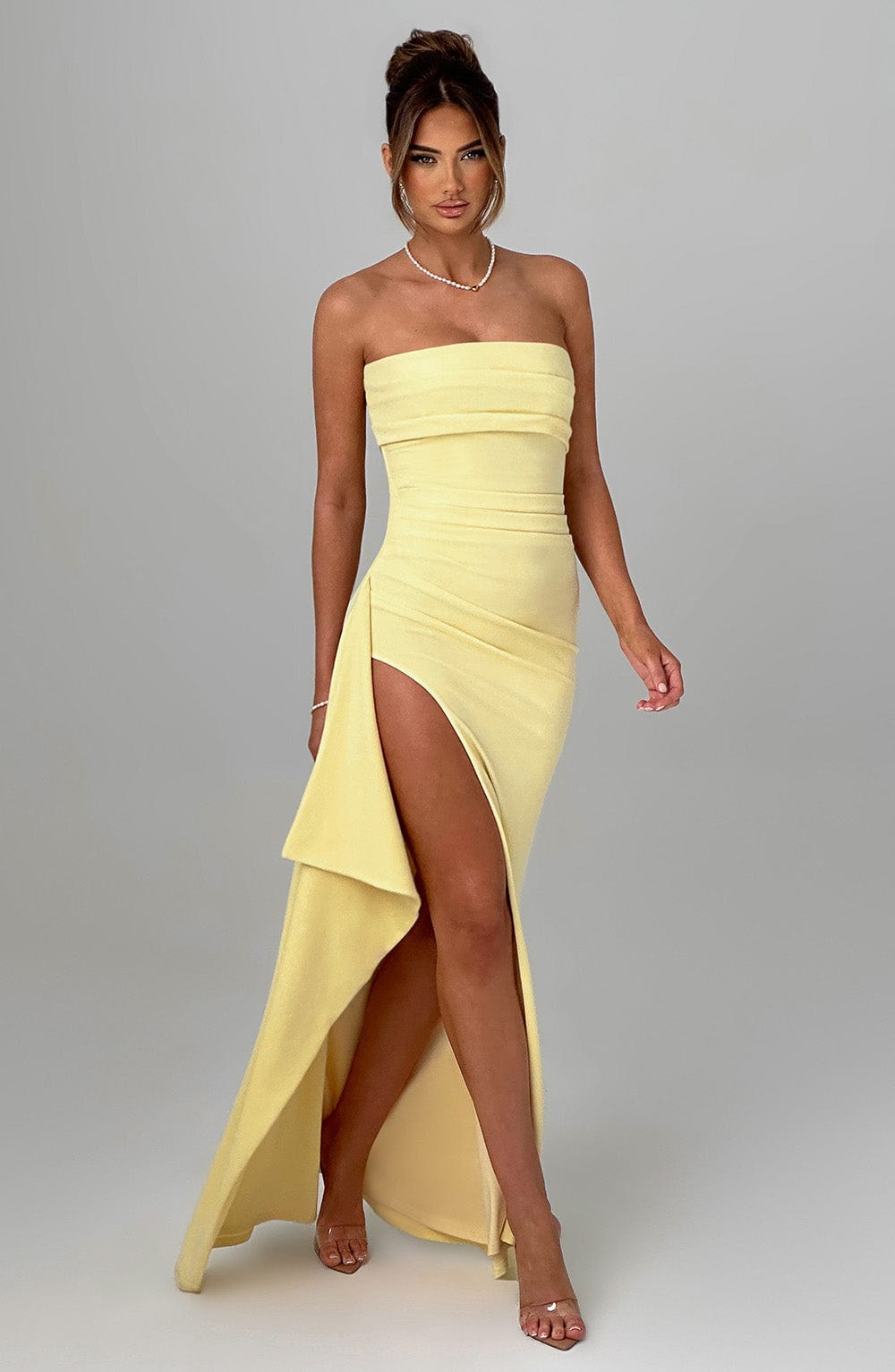 Draped Maxi Dress in Butter Yellow, view 6
